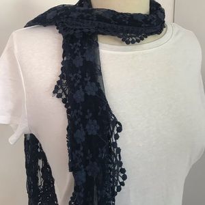 Charming Charlie Navy Blue Lace Scarf